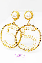 Five Series Loyalty Satin Ribbon Pearl Hoop Earrings