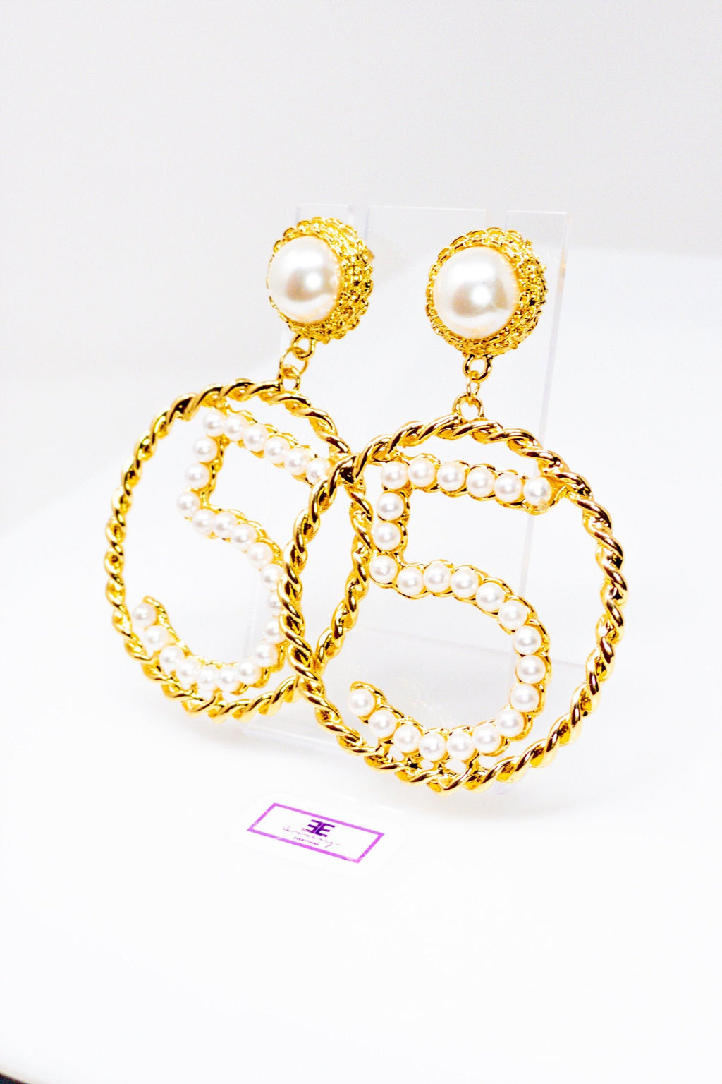 Five Series Loyalty Satin Ribbon Pearl Hoop Earrings
