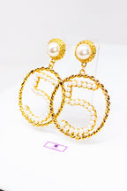 Five Series Loyalty Satin Ribbon Pearl Hoop Earrings