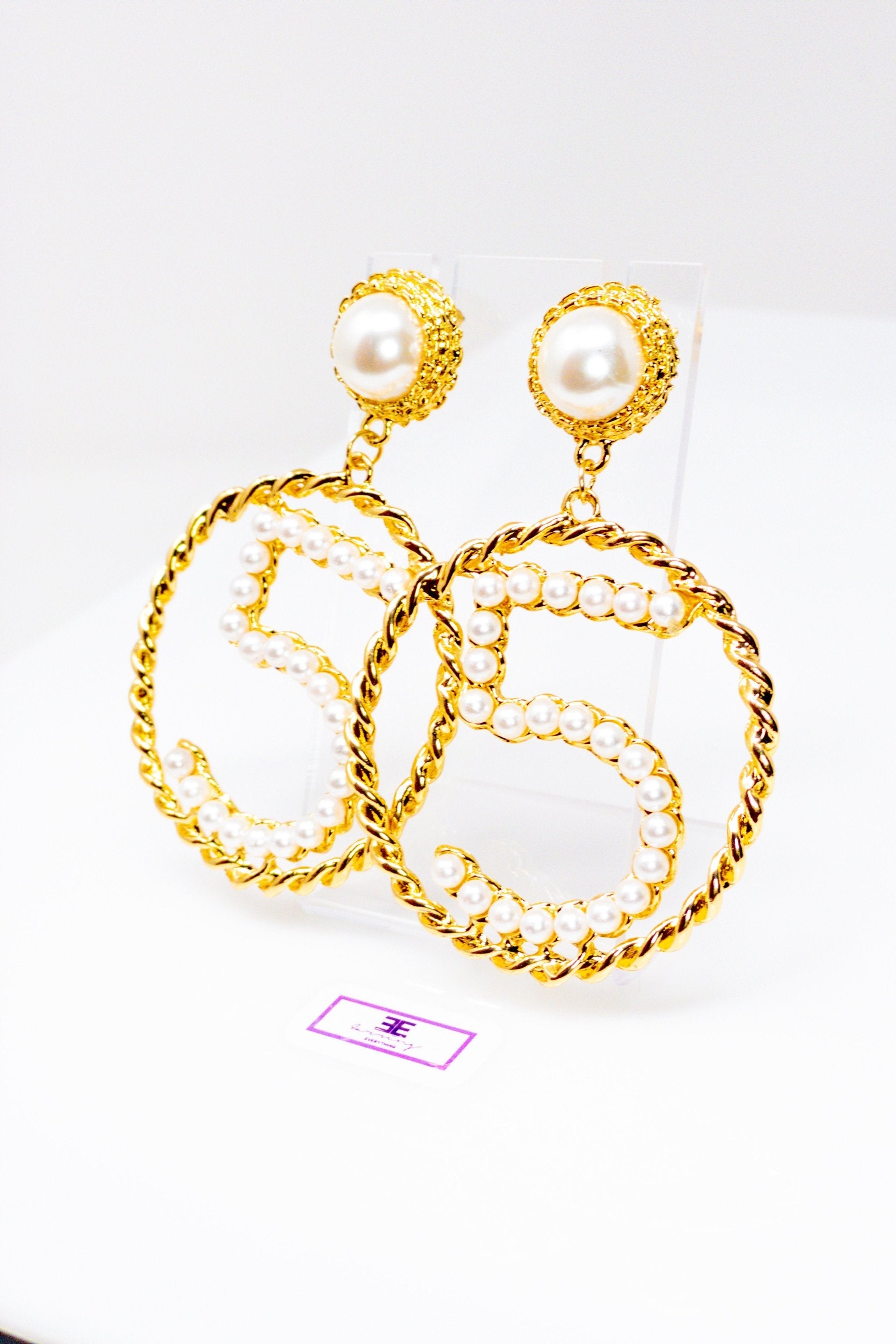Five Series Loyalty Satin Ribbon Pearl Hoop Earrings