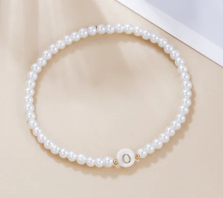 Dainty Faux Pearl Bead Initial Bracelet for Women Pi-Mart