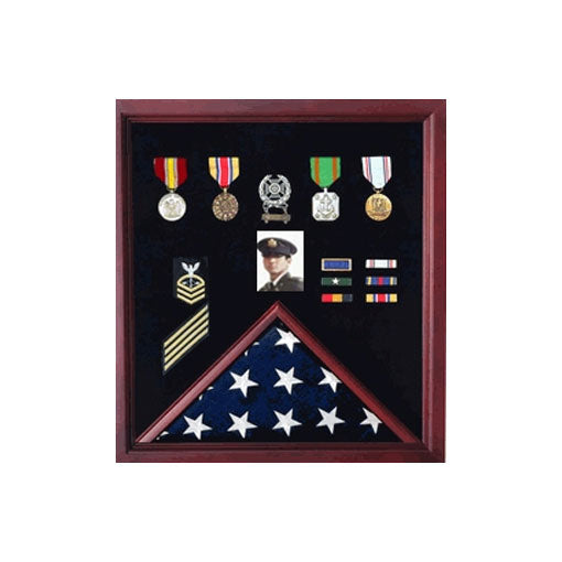 4 x 6 Flag Display Case Combination For Medals Photos - Cherry Wood. The Military Gift Store