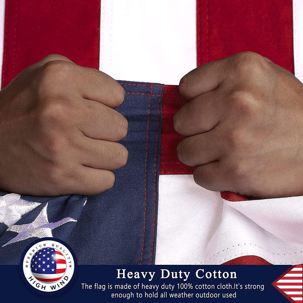 This 100% Cotton 3x5 ft American Flag, Heavy Duty Fabric, Longest Lasting, Embroidered Stars, Sewn Stripes, Brass Grommets, The Best Cotton US House Flags The Military Gift Store