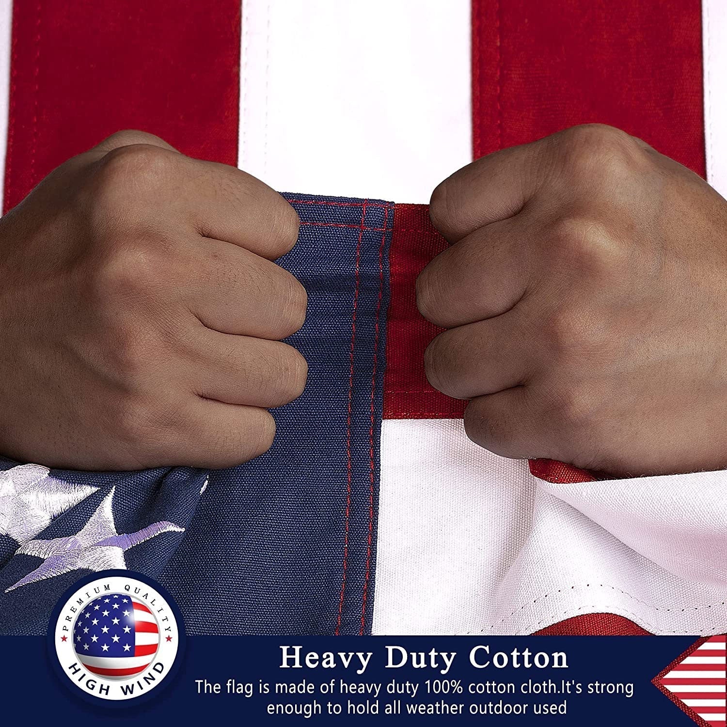 This 100% Cotton 3x5 ft American Flag, Heavy Duty Fabric, Longest Lasting, Embroidered Stars, Sewn Stripes, Brass Grommets, The Best Cotton US House Flags The Military Gift Store