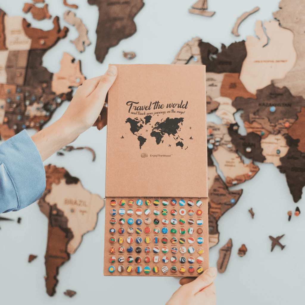 Bundle: Photo Frames, Flags, Airplane, and Sightseeings Pins Enjoy The Wood
