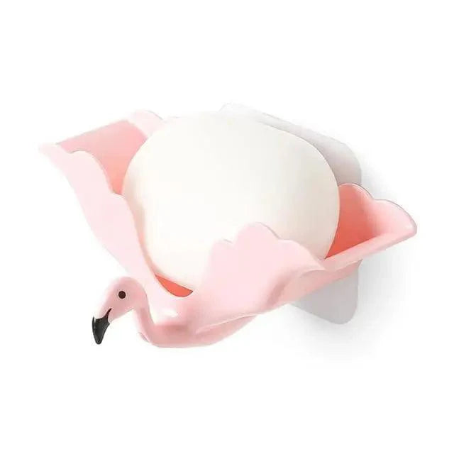 Flamingo Soap Dish Keep Soap Dry Clean Shower Soap Saver Tray Plastic Adhesive Drain Sponge Holder Bathroom Tool Soap Dish with Drains Soap Holder with Hooks Easy Dry SoapTray Easy Cleaning Soap Saver Extend Soap Life Powerful Adhesive No Drilling Stevvex