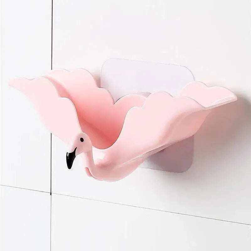 Flamingo Soap Dish Keep Soap Dry Clean Shower Soap Saver Tray Plastic Adhesive Drain Sponge Holder Bathroom Tool Soap Dish with Drains Soap Holder with Hooks Easy Dry SoapTray Easy Cleaning Soap Saver Extend Soap Life Powerful Adhesive No Drilling Stevvex