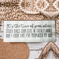 Misplaced Axe Funny Fall Winter Wood Sign 10x4 Rustic Gingham Flannel Wall Decor Gift BandsCo Straps