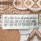 Misplaced Axe Funny Fall Winter Wood Sign 10x4 Rustic Gingham Flannel Wall Decor Gift BandsCo Straps