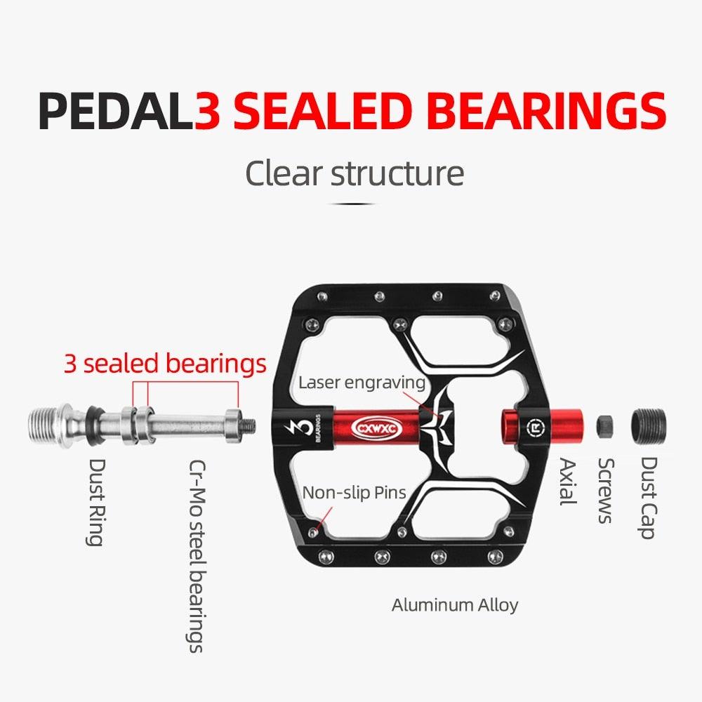 Flat Bike Pedals Road 3 Sealed Bearings Bicycle Pedals Mountain Bike Pedals Wide Platform Accessories Mountain Bike Pedals Aluminum Bicycle Flat Platform Pedals Lightweight Non-Slip Sealed Bearing For Road Mountain Stevvex