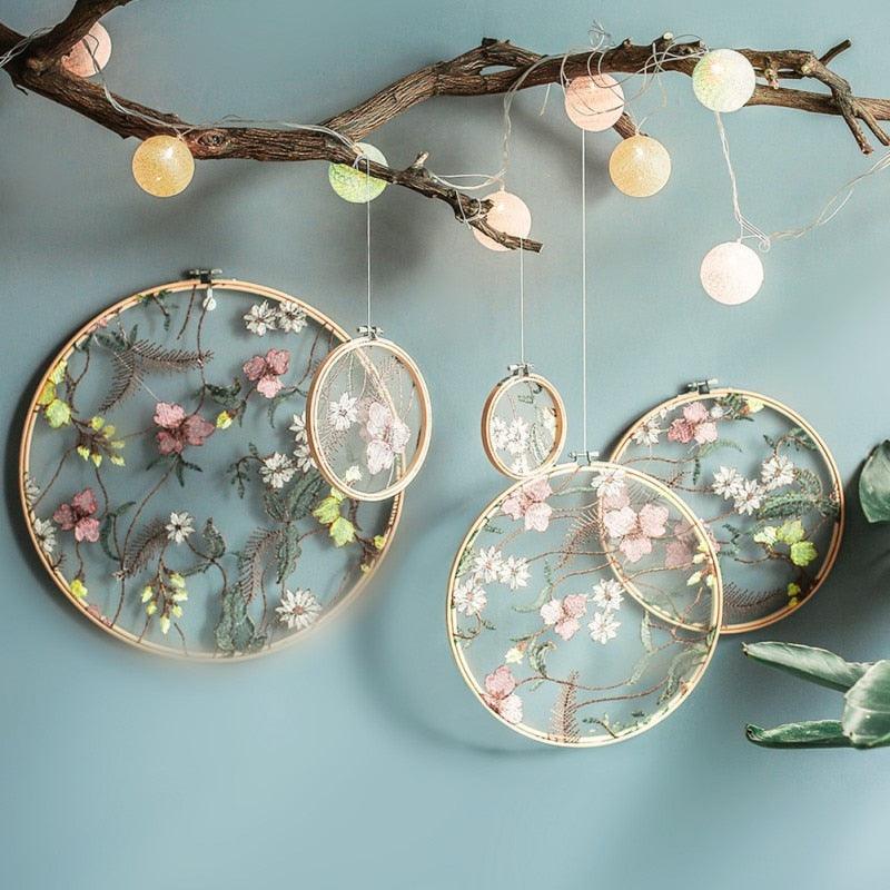 Flat Round Net Embroider Display Stand Net Yarn Wedding Ornaments Wall Hanging Decors Hot Decor for Living Room or Bedroom Unique Wall Art Stevvex