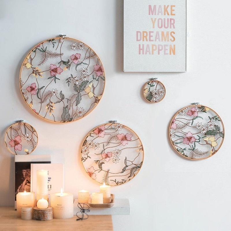 Flat Round Net Embroider Display Stand Net Yarn Wedding Ornaments Wall Hanging Decors Hot Decor for Living Room or Bedroom Unique Wall Art Stevvex