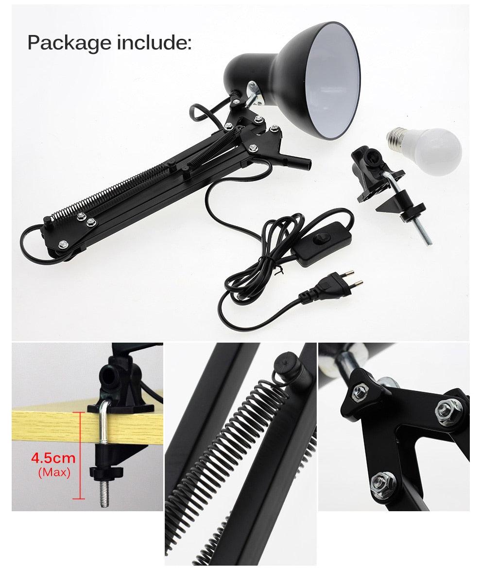 Flexible Led Desk Lamp Home Office Modern Table Lamp Metal Architect Adjustable Folding Reading Light Decorative Table Lamp Cute Study Lamps for Bedroom Décor Stevvex