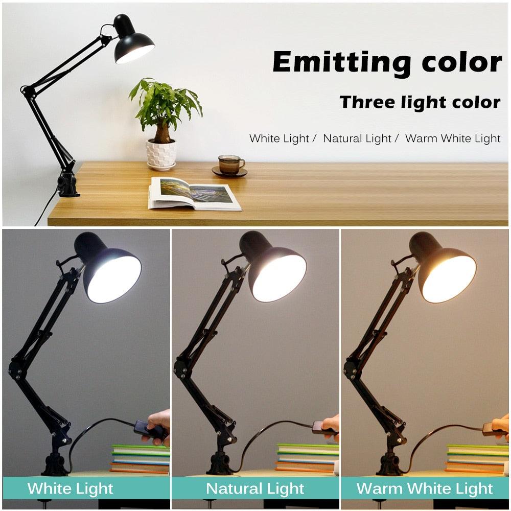 Flexible Led Desk Lamp Home Office Modern Table Lamp Metal Architect Adjustable Folding Reading Light Decorative Table Lamp Cute Study Lamps for Bedroom Décor Stevvex