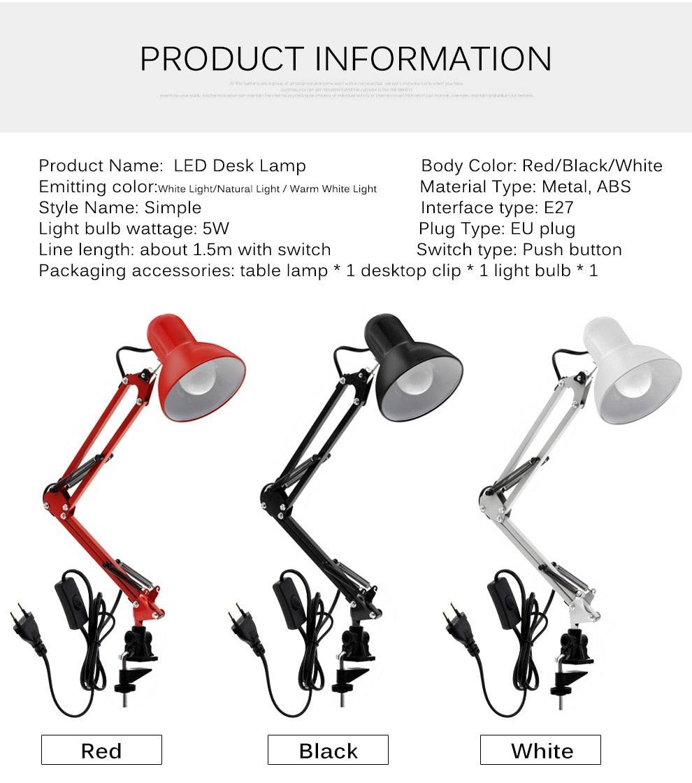 Flexible Led Desk Lamp Home Office Modern Table Lamp Metal Architect Adjustable Folding Reading Light Decorative Table Lamp Cute Study Lamps for Bedroom Décor Stevvex