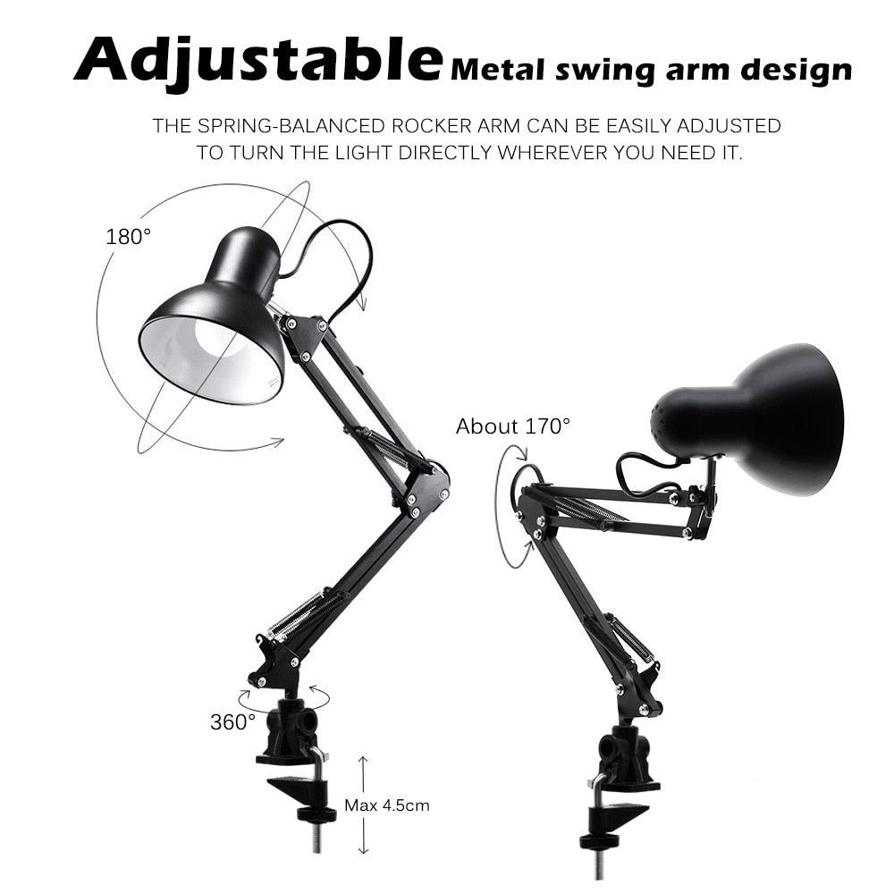 Flexible Led Desk Lamp Home Office Modern Table Lamp Metal Architect Adjustable Folding Reading Light Decorative Table Lamp Cute Study Lamps for Bedroom Décor Stevvex