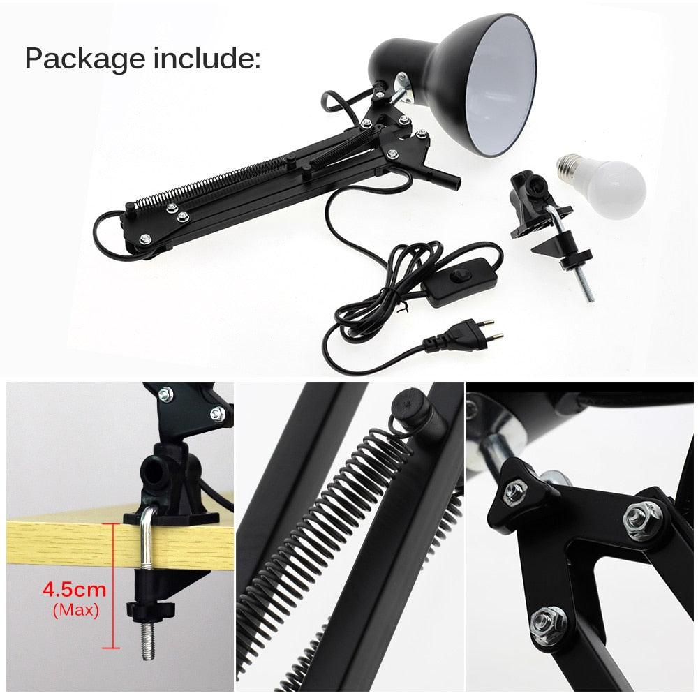 Flexible Led Desk Lamp Home Office Modern Table Lamp Metal Architect Adjustable Folding Reading Light Decorative Table Lamp Cute Study Lamps for Bedroom Décor Stevvex