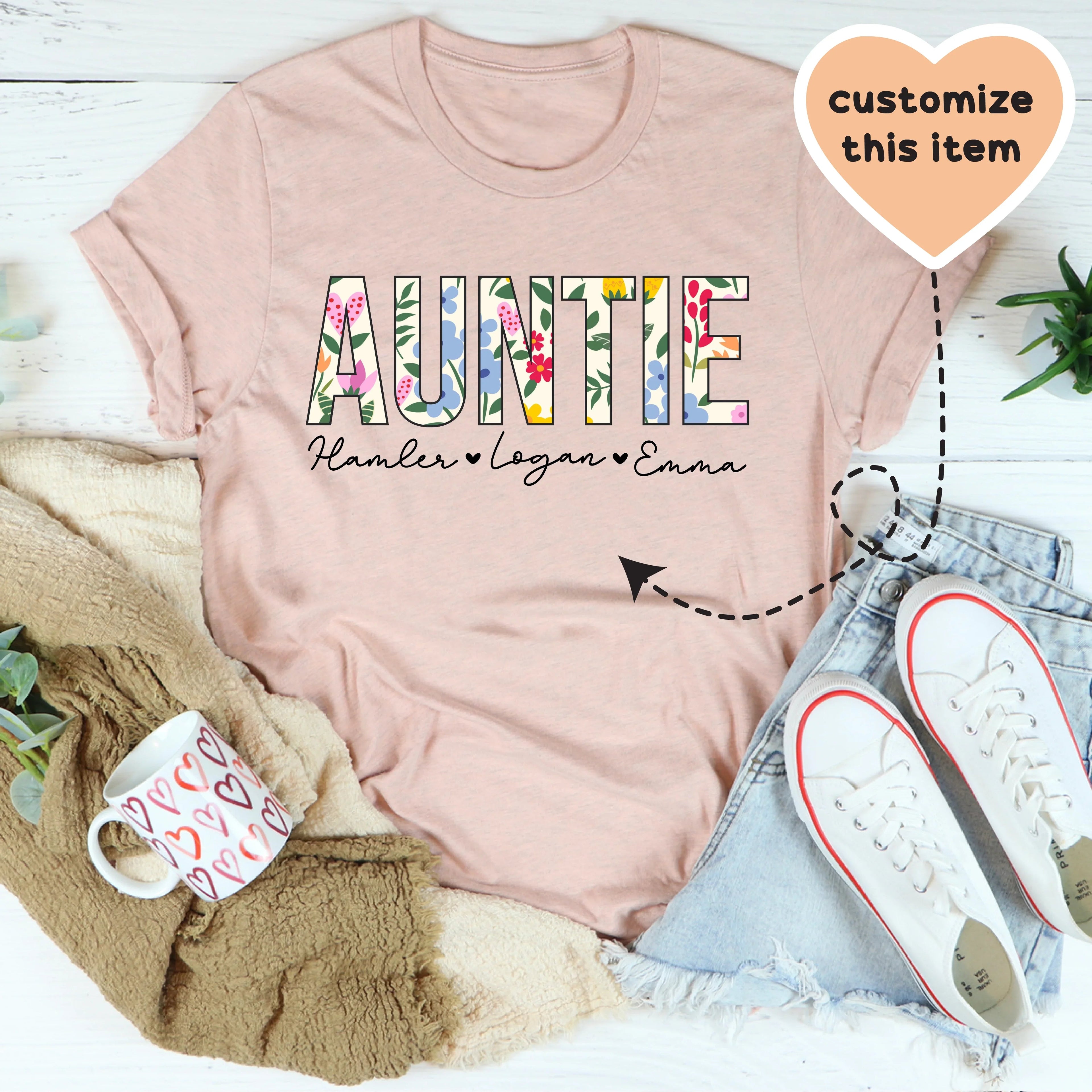 Floral Auntie Custom Tee Peachy Sunday
