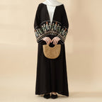 Floral Embroidered Crepe Open Abaya (MOA128)