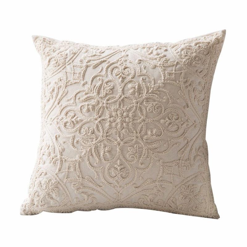 Floral Embroidered Throw Pillow Covers Cotton Pillowcase Sofa Couch For Home Decor Embroidery Throw Pillow Covers Square Cushion Case Modern Cushion Cover Square Pillowcase Decoration for Sofa Bed Chair Car 50x50cm Stevvex