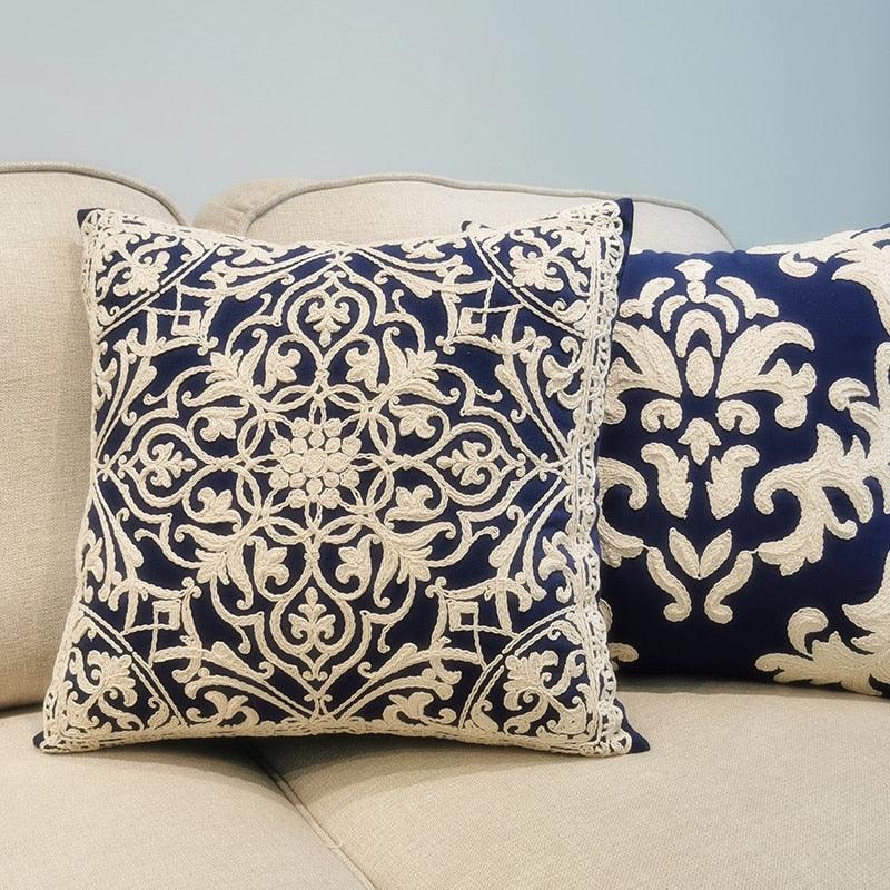 Floral Embroidered Throw Pillow Covers Cotton Pillowcase Sofa Couch For Home Decor Embroidery Throw Pillow Covers Square Cushion Case Modern Cushion Cover Square Pillowcase Decoration for Sofa Bed Chair Car 50x50cm Stevvex