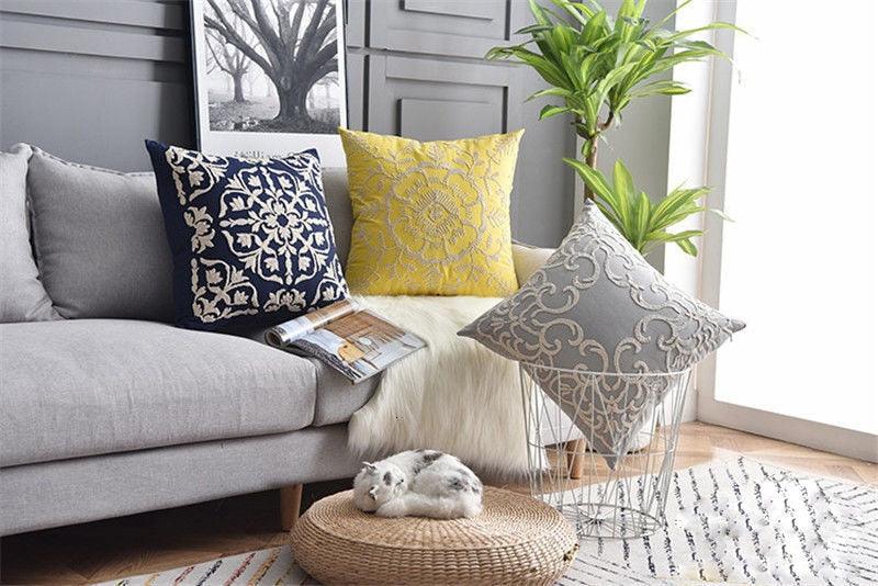 Floral Embroidered Throw Pillow Covers Cotton Pillowcase Sofa Couch For Home Decor Embroidery Throw Pillow Covers Square Cushion Case Modern Cushion Cover Square Pillowcase Decoration for Sofa Bed Chair Car 50x50cm Stevvex