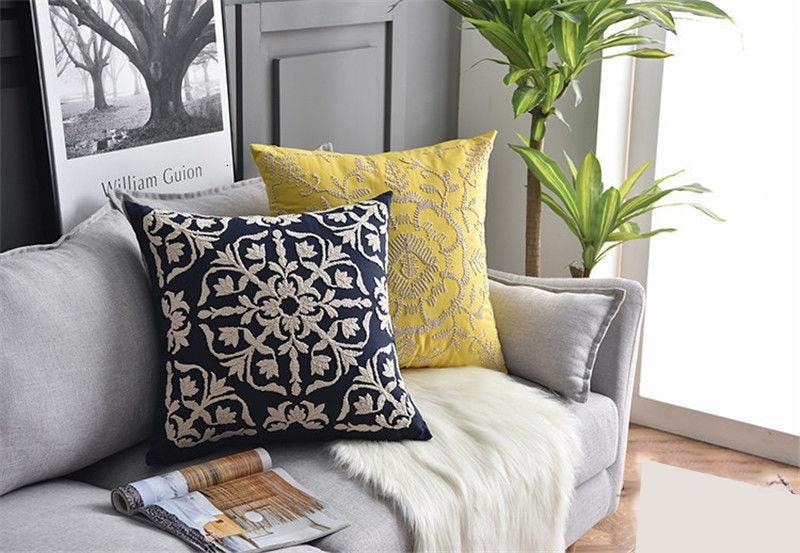 Floral Embroidered Throw Pillow Covers Cotton Pillowcase Sofa Couch For Home Decor Embroidery Throw Pillow Covers Square Cushion Case Modern Cushion Cover Square Pillowcase Decoration for Sofa Bed Chair Car 50x50cm Stevvex