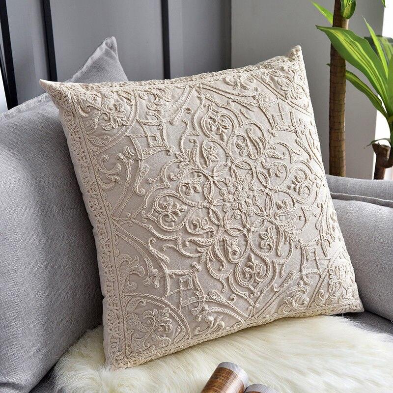 Floral Embroidered Throw Pillow Covers Cotton Pillowcase Sofa Couch For Home Decor Embroidery Throw Pillow Covers Square Cushion Case Modern Cushion Cover Square Pillowcase Decoration for Sofa Bed Chair Car 50x50cm Stevvex