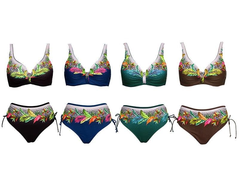 Floral High-Waist Bikini Sets Push Up Swimsuit Summer Two Pieces Swimwear Women Plus Size Two 2 Piece Bikini Sets Push Up Swimsuit Separates Tops Bottoms Swimwear Bathing Suit Women Plus Size Bathing Suits Stevvex
