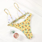 Floral Print Bikini String Swimsuit High Cut Bikini Set Bathing Suit Women's Swimsuit Halter Ribbed Polka Dot Tie Dye String Bathing Suit Bikini Set Women Swimwear High Waist Bikinis Beach Stevvex