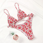 Floral Print Bikini String Swimsuit High Cut Bikini Set Bathing Suit Women's Swimsuit Halter Ribbed Polka Dot Tie Dye String Bathing Suit Bikini Set Women Swimwear High Waist Bikinis Beach Stevvex