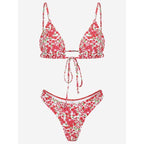 Floral Print Bikini String Swimsuit High Cut Bikini Set Bathing Suit Women's Swimsuit Halter Ribbed Polka Dot Tie Dye String Bathing Suit Bikini Set Women Swimwear High Waist Bikinis Beach Stevvex