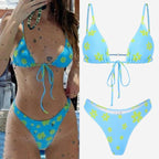 Floral Print Bikini String Swimsuit High Cut Bikini Set Bathing Suit Women's Swimsuit Halter Ribbed Polka Dot Tie Dye String Bathing Suit Bikini Set Women Swimwear High Waist Bikinis Beach Stevvex