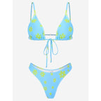 Floral Print Bikini String Swimsuit High Cut Bikini Set Bathing Suit Women's Swimsuit Halter Ribbed Polka Dot Tie Dye String Bathing Suit Bikini Set Women Swimwear High Waist Bikinis Beach Stevvex