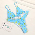 Floral Print Bikini String Swimsuit High Cut Bikini Set Bathing Suit Women's Swimsuit Halter Ribbed Polka Dot Tie Dye String Bathing Suit Bikini Set Women Swimwear High Waist Bikinis Beach Stevvex