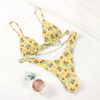 Floral Print Bikini String Swimsuit High Cut Bikini Set Bathing Suit Women's Swimsuit Halter Ribbed Polka Dot Tie Dye String Bathing Suit Bikini Set Women Swimwear High Waist Bikinis Beach Stevvex