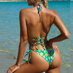 Floral Print Swimsuit Triangle Micro Bikini Set String High Cut Swimwear Women Swimming Suit Bathing Suit High Cut String Floral Bikini Sets Cute Underwire Swimsuits for Women Push Up 2 Piece Bathing Suits Stevvex