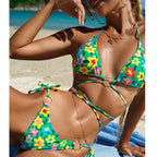 Floral Print Swimsuit Triangle Micro Bikini Set String High Cut Swimwear Women Swimming Suit Bathing Suit High Cut String Floral Bikini Sets Cute Underwire Swimsuits for Women Push Up 2 Piece Bathing Suits Stevvex