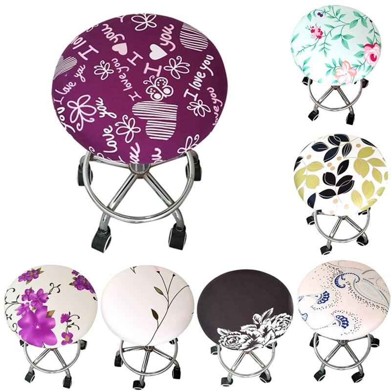 Floral Printed Round Chair Cover Bar Stool Elastic Seat Cover Home Chair Slipcover Anti-dirty Case Removable Chair Protector Stretch Round Bar Stool Covers Washable Stool Cushion Slipcover Elastic Bar Chair Covers Stevvex