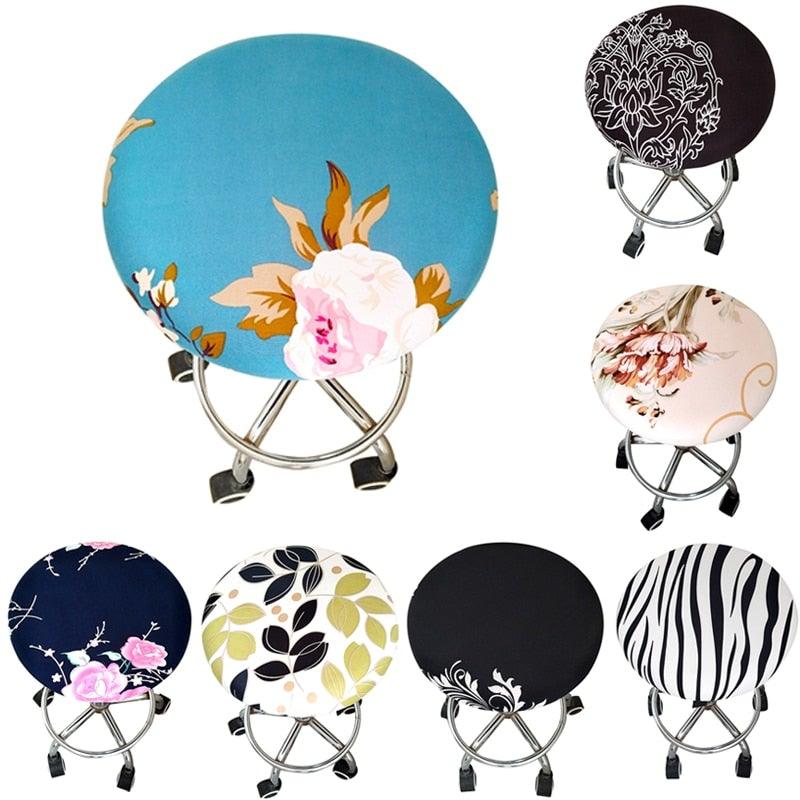 Floral Printed Round Chair Cover Bar Stool Elastic Seat Cover Home Chair Slipcover Anti-dirty Case Removable Chair Protector Stretch Round Bar Stool Covers Washable Stool Cushion Slipcover Elastic Bar Chair Covers Stevvex
