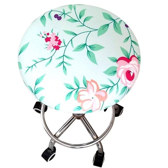 Floral Printed Round Chair Cover Bar Stool Elastic Seat Cover Home Chair Slipcover Anti-dirty Case Removable Chair Protector Stretch Round Bar Stool Covers Washable Stool Cushion Slipcover Elastic Bar Chair Covers Stevvex