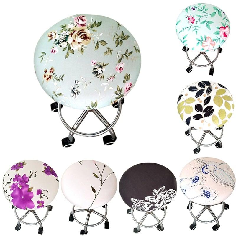 Floral Printed Round Chair Cover Bar Stool Elastic Seat Cover Home Chair Slipcover Anti-dirty Case Removable Chair Protector Stretch Round Bar Stool Covers Washable Stool Cushion Slipcover Elastic Bar Chair Covers Stevvex