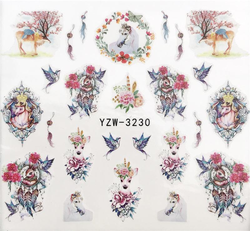 Flower Animal Designs Water Transfer Sticker Nail Art Decals Fashion Wraps Tips Manicure Tools Nail Watermark Decals iridescent Decoration Nail Self-Adhesive Decals Nail Stickers Water Transfer Fresh Nail Decals for Nail Art Stevvex