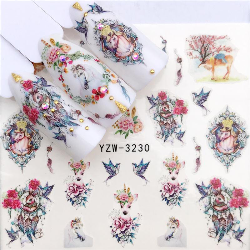 Flower Animal Designs Water Transfer Sticker Nail Art Decals Fashion Wraps Tips Manicure Tools Nail Watermark Decals iridescent Decoration Nail Self-Adhesive Decals Nail Stickers Water Transfer Fresh Nail Decals for Nail Art Stevvex