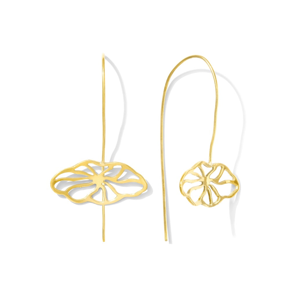 Flower Pull Threader Earrings Recycled Brass Lightweight Floral Dangle Handmade