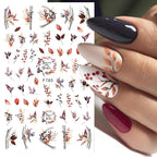 Flowers Leaves Line 3D Nail Stickers Autumn Winter Fall Leaf Design Transfer Sliders Abstract Waves Nail Art Decals Manicures  Decal Self-Adhesive 3D Wave Design Decoration for Women Girls Tape Nail Art Stickers Decal Decoration Stevvex