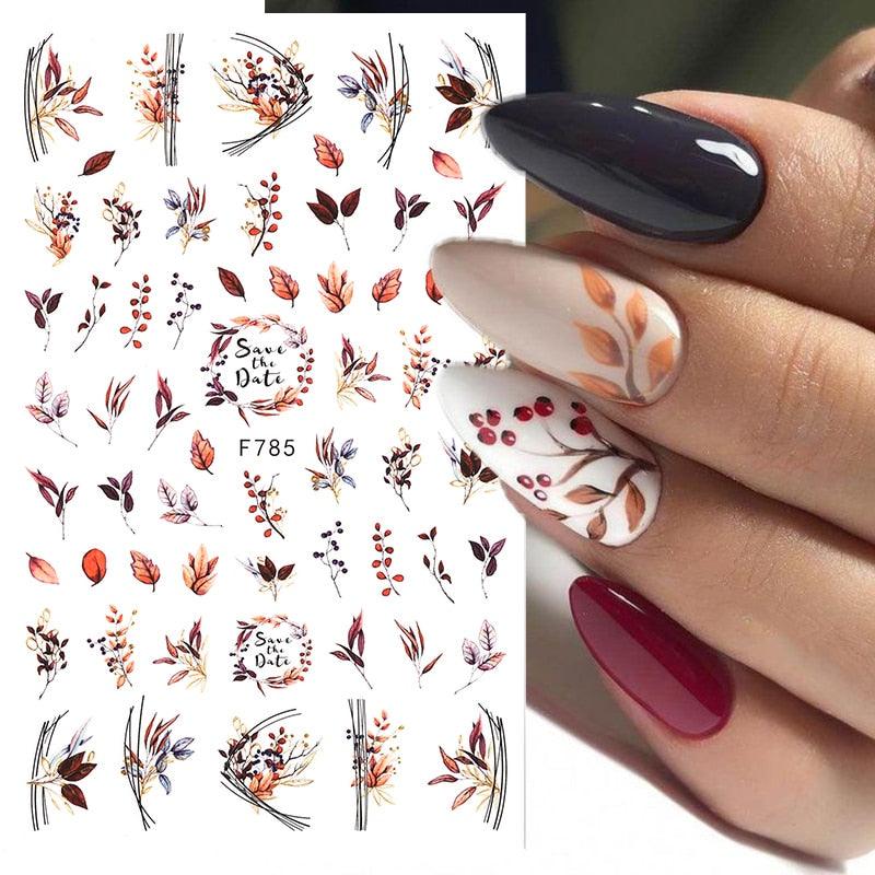 Flowers Leaves Line 3D Nail Stickers Autumn Winter Fall Leaf Design Transfer Sliders Abstract Waves Nail Art Decals Manicures  Decal Self-Adhesive 3D Wave Design Decoration for Women Girls Tape Nail Art Stickers Decal Decoration Stevvex
