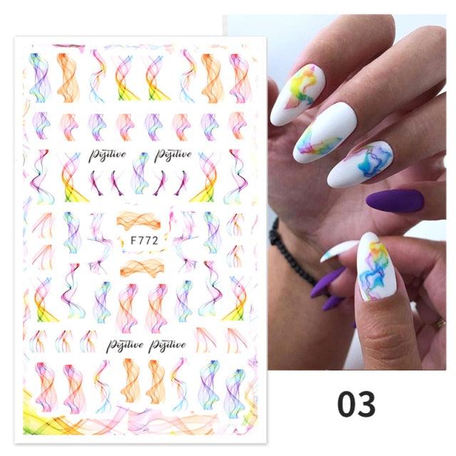 Flowers Leaves Line 3D Nail Stickers Autumn Winter Fall Leaf Design Transfer Sliders Abstract Waves Nail Art Decals Manicures  Decal Self-Adhesive 3D Wave Design Decoration for Women Girls Tape Nail Art Stickers Decal Decoration Stevvex