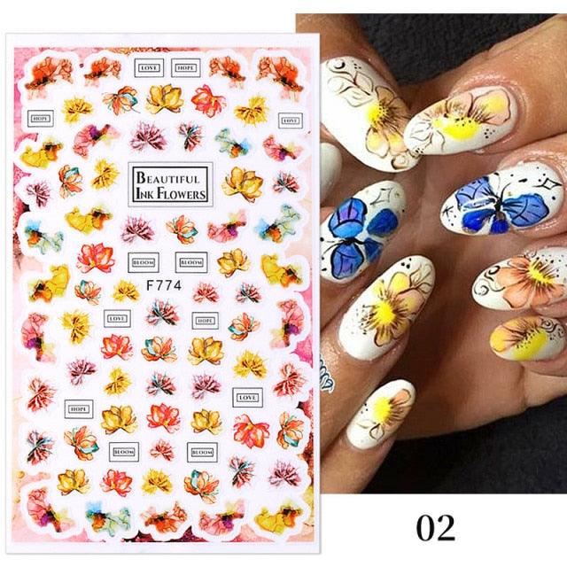 Flowers Leaves Line 3D Nail Stickers Autumn Winter Fall Leaf Design Transfer Sliders Abstract Waves Nail Art Decals Manicures  Decal Self-Adhesive 3D Wave Design Decoration for Women Girls Tape Nail Art Stickers Decal Decoration Stevvex
