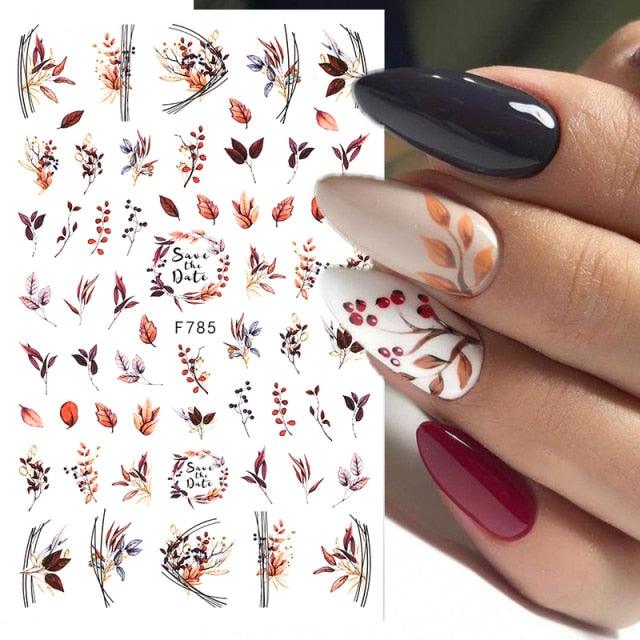 Flowers Leaves Line 3D Nail Stickers Autumn Winter Fall Leaf Design Transfer Sliders Abstract Waves Nail Art Decals Manicures  Decal Self-Adhesive 3D Wave Design Decoration for Women Girls Tape Nail Art Stickers Decal Decoration Stevvex